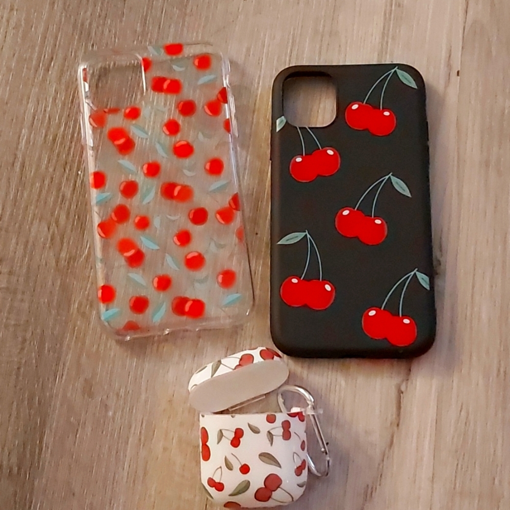Cherry print - 2 iPhone 11 cases with Airpod case.